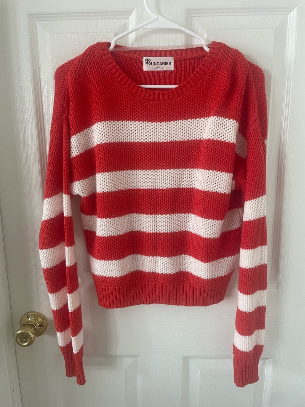 No Boundaries Red and White Striped Crew Neck Sweater